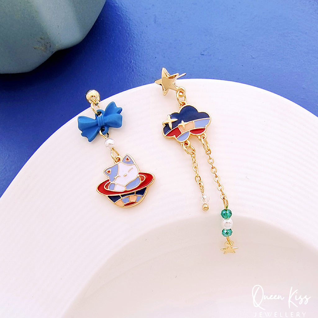 Super Cute Kitty Cat and Cloud Bowknot and Star Earrings -- You are Still The One!!