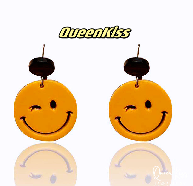 Cute Light Trendy Orange Smiley Smile Face Acrylic Earrings - Always Look on the Bright Side!!