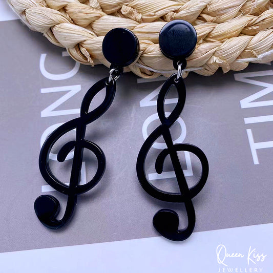 Super LIght Acrylic Black Musical Note Earrings - Sing Along!!