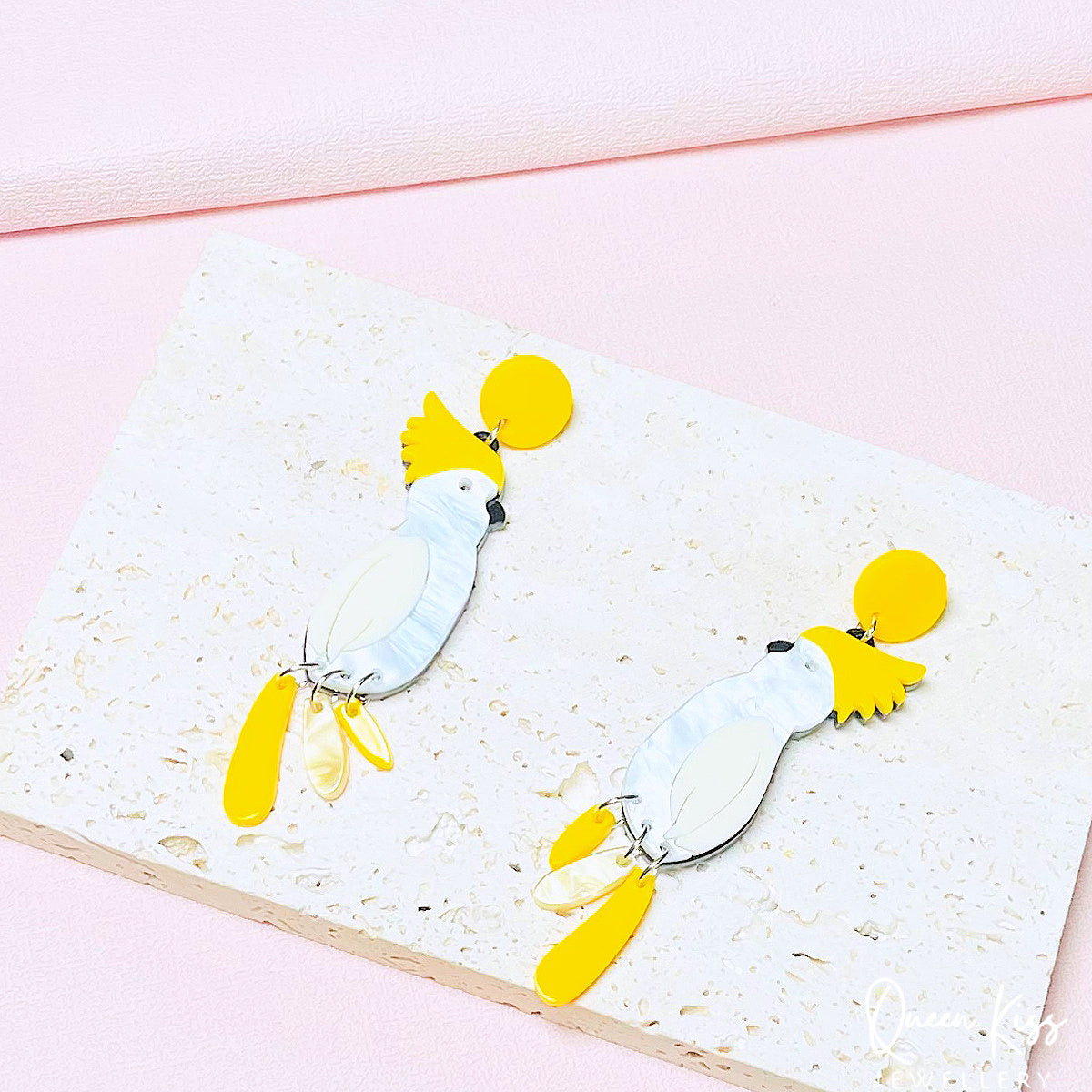 Cute Parrot Yellow and White Forest Style Earrings - Wild Life!!