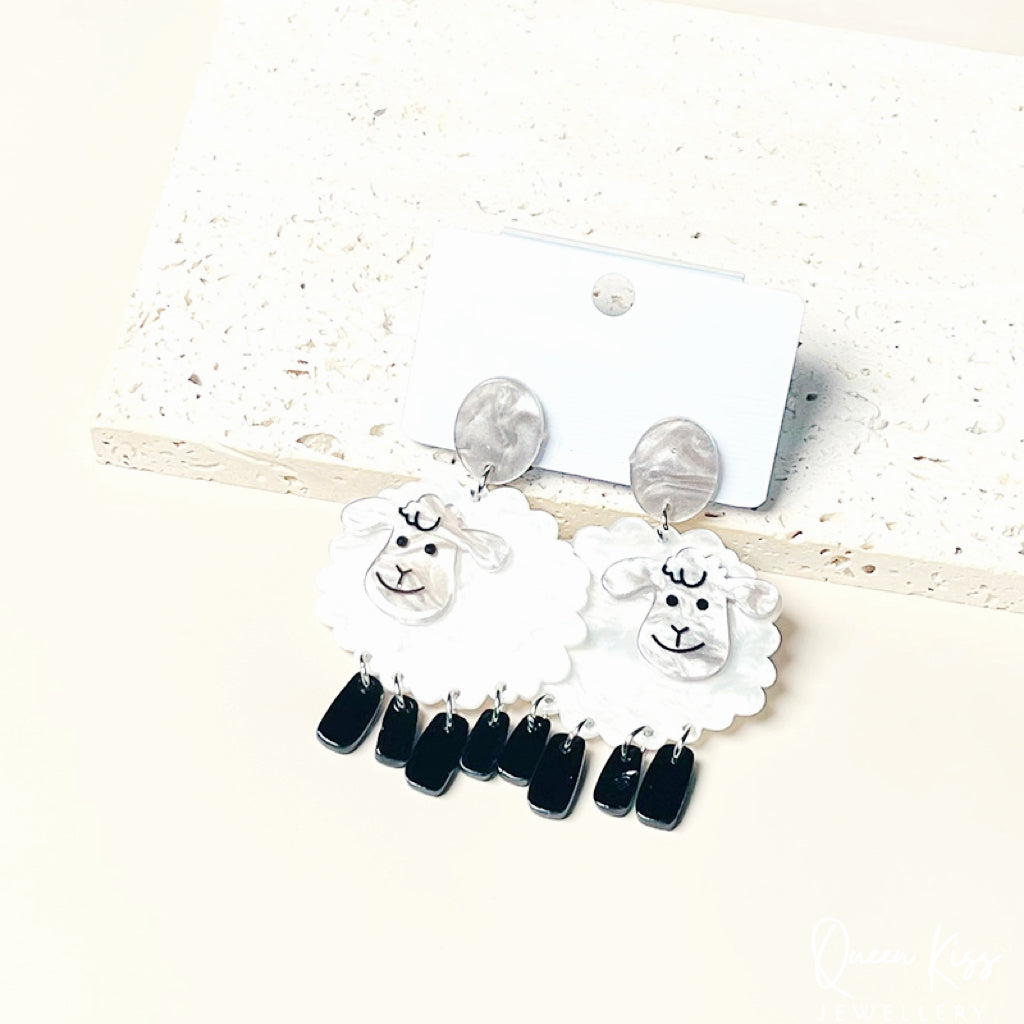 Super Light Acrylic Cute Sheep Earrings - Ba Ba Black Sheep!!