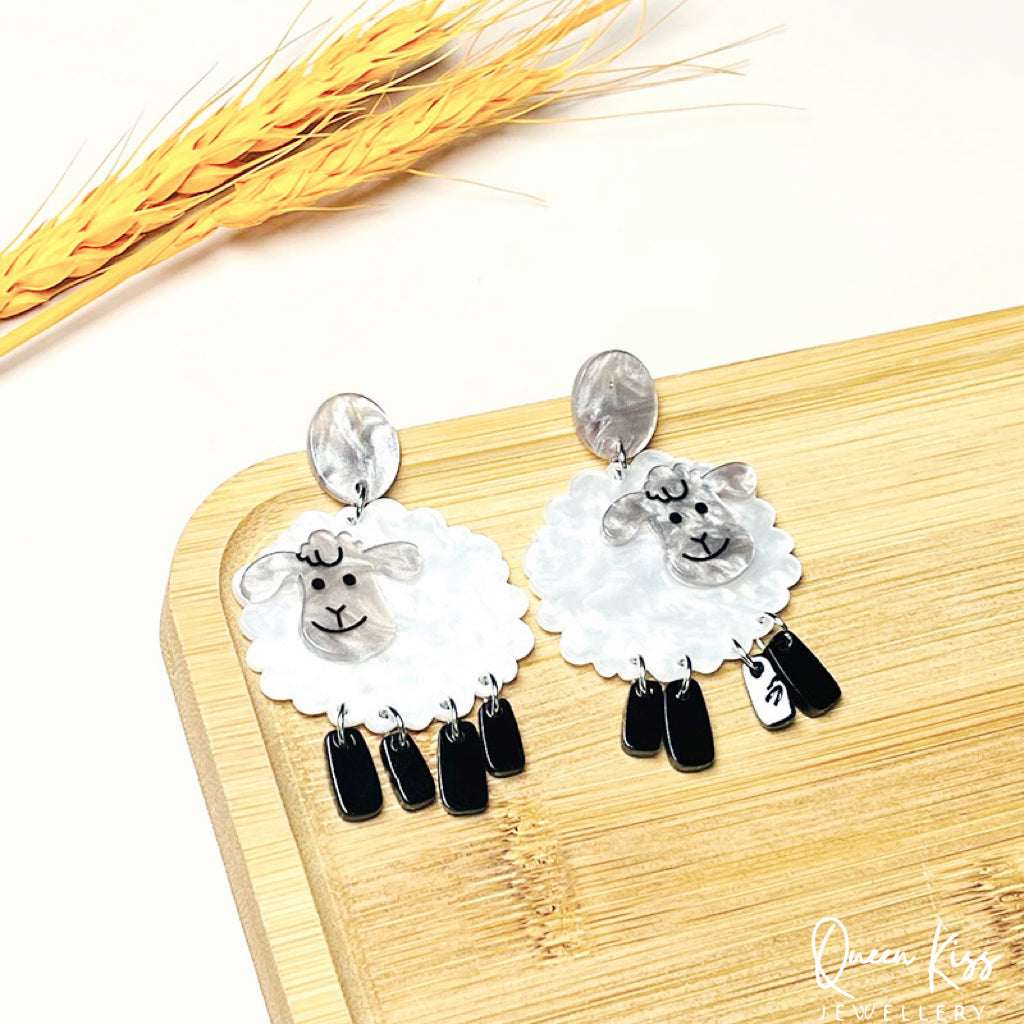 Super Light Acrylic Cute Sheep Earrings - Ba Ba Black Sheep!!