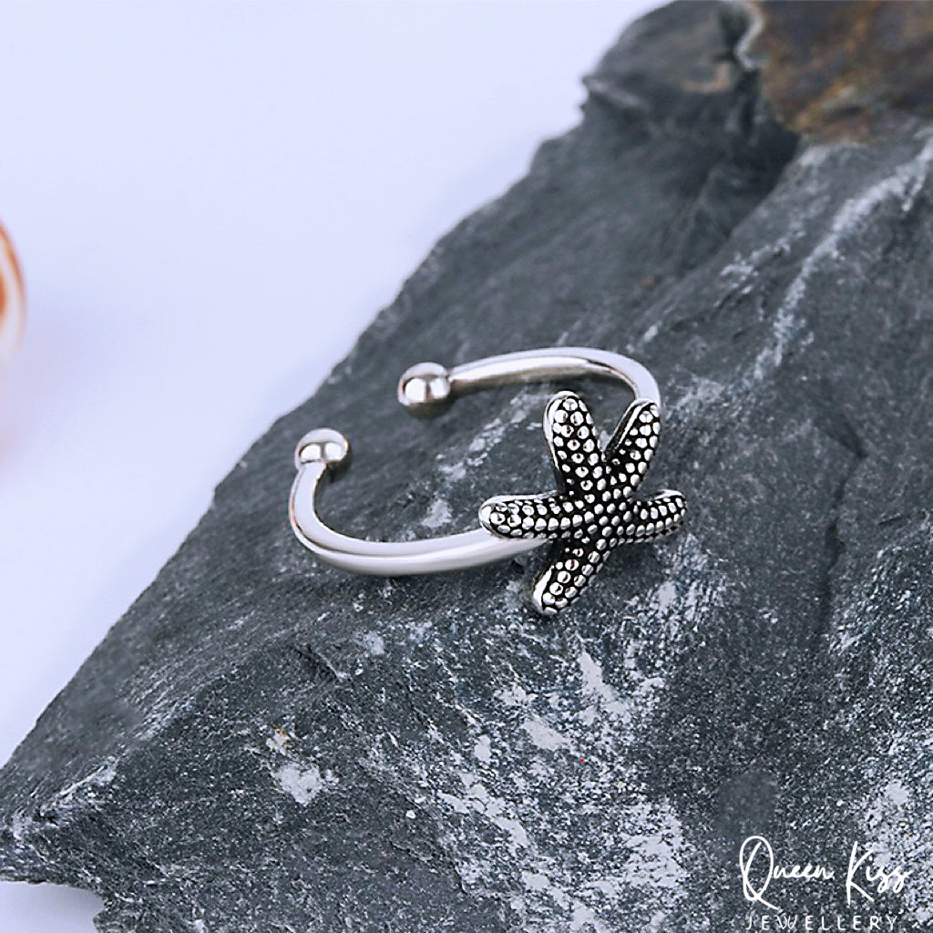 3D Cute Lovely Star Fish Adjustable 925 Sterling Silver Ring