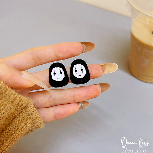 Enamelled Adorable Little No Name No Face Stylish Stud Earrings for Women Men