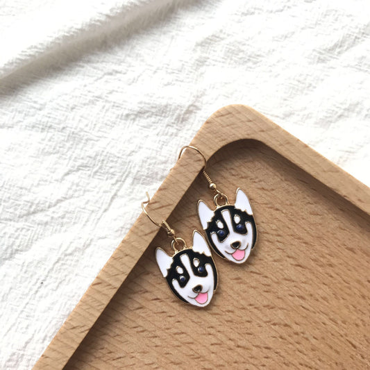 Cute Adorable Black and White Huskie Husky Dog Puppy Earrings -- Best Friend Ever!