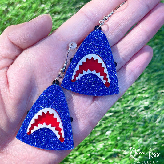 Super Light Acrylic Cute Big Jaw Blue Shark Big Teeth Mouth Earrings - Baby Shark Do Do Do!!