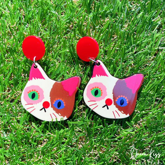 Super Light Acrylic Cute Kitty Cat Earrings - Mr. Meow!!