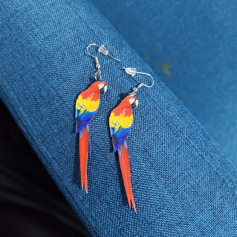 Super Light Acrylic Cute Parrot Red Forest Style Earrings - Paradise!!