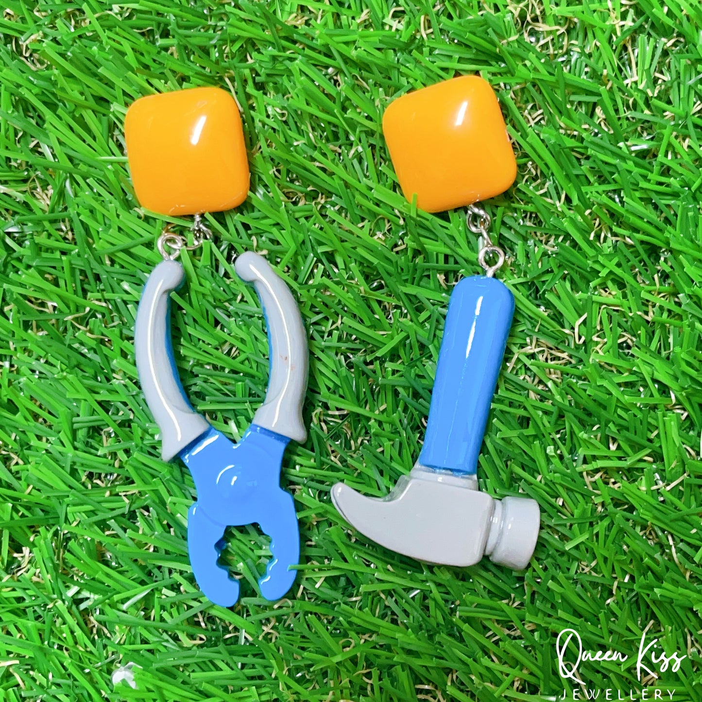 Cute Light Trendy Quirky Hammer and Pliers Earrings - Together We Shall Win!!