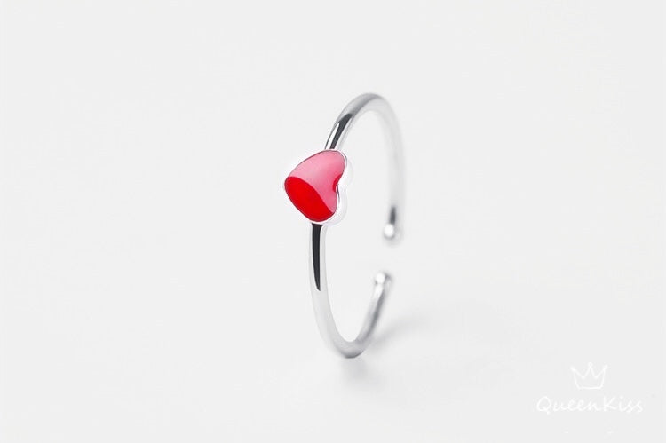 Vintage Red Heart Spot Adjustable 925 Sterling Silver Plated Ring