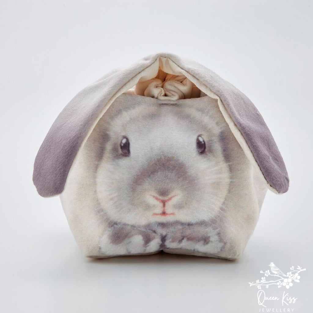 Bunny Rabbit Cute Adorable Makeup Purse Bag Pouch Flannel High Quality White Grey Beige Blackwhite Bunny Gift for her him -- Bunny Buddy!!