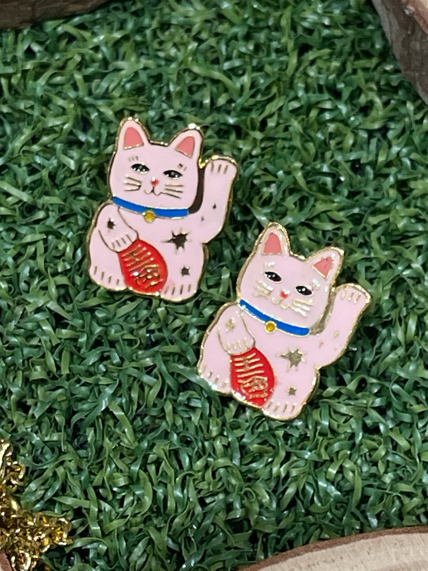 Handmade Japanese Style Luckycat Gold Plated Earrings