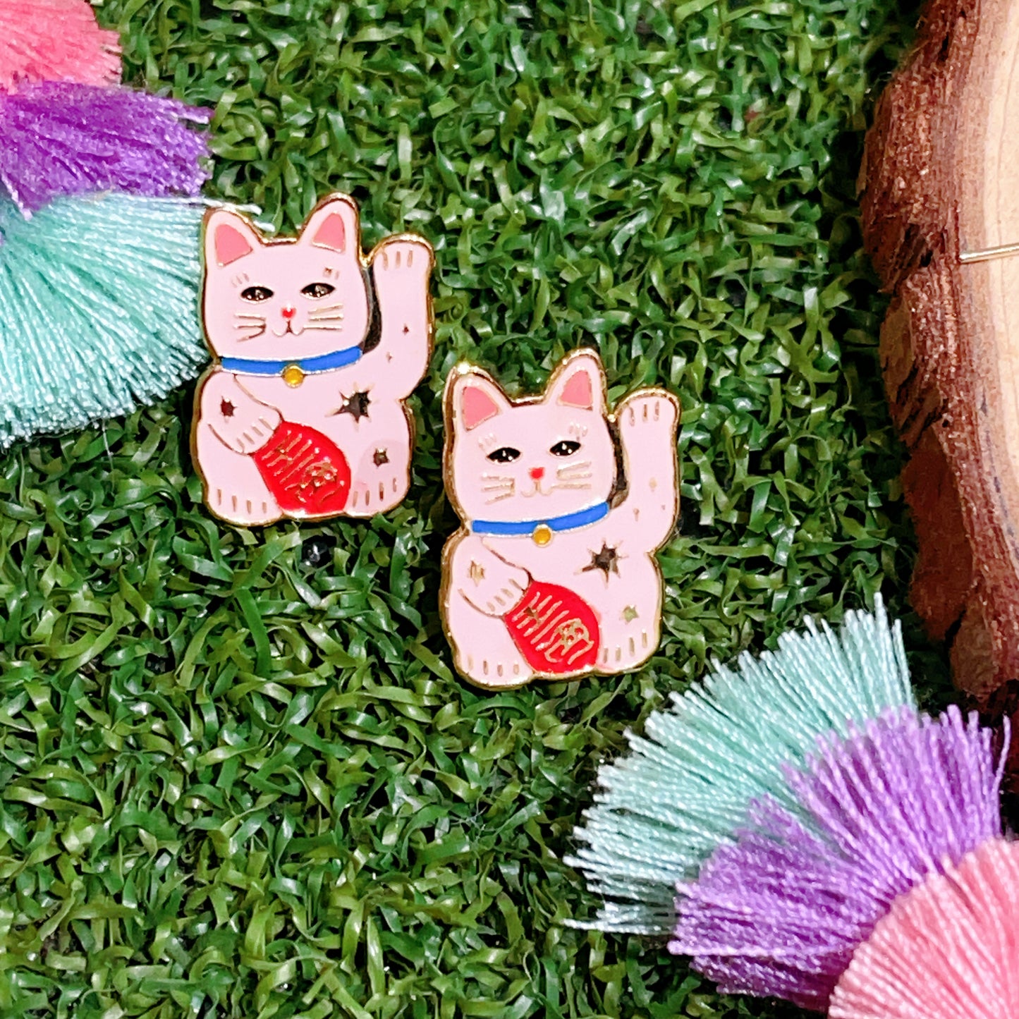 Handmade Japanese Style Luckycat Gold Plated Earrings