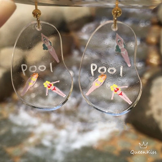 Quirky Cute Light Trendy Translucent Pool and Fish Earrings - Fish Beside Me!!