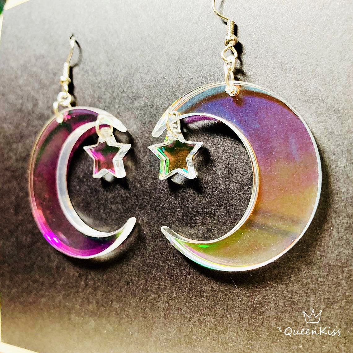 Cute Light Trendy Quirky Laser Light Changing Colour Romantic Moon and Star Earrings - Love in The Moon!!