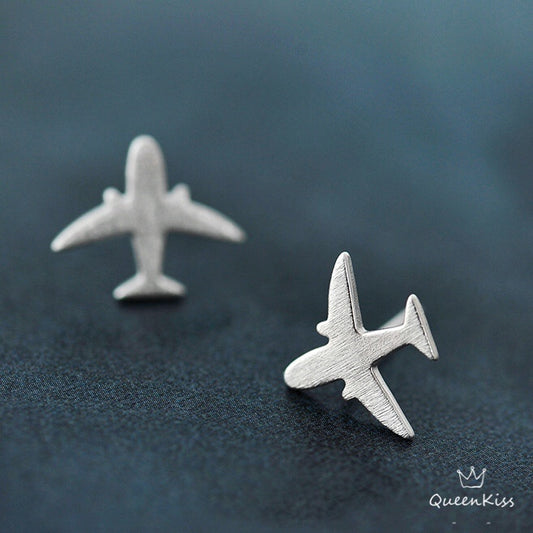 Sterling Silver 925 Stud Earrings Cute Airplane Plane Stud Earrings Modern Studs Minimal Stud Earrings Gift for her