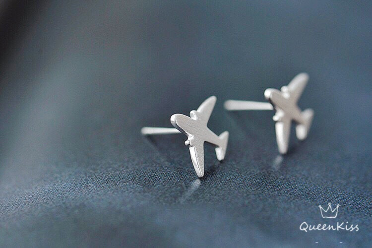 Sterling Silver 925 Stud Earrings Cute Airplane Plane Stud Earrings Modern Studs Minimal Stud Earrings Gift for her