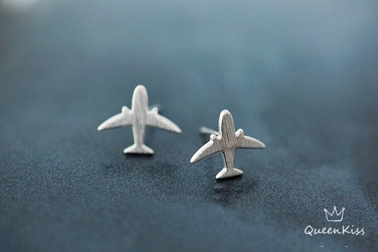 Sterling Silver 925 Stud Earrings Cute Airplane Plane Stud Earrings Modern Studs Minimal Stud Earrings Gift for her