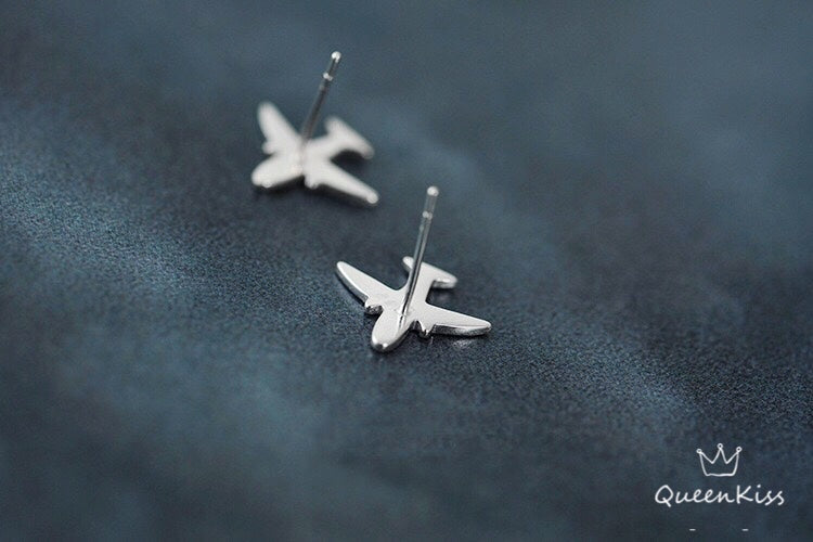 Sterling Silver 925 Stud Earrings Cute Airplane Plane Stud Earrings Modern Studs Minimal Stud Earrings Gift for her