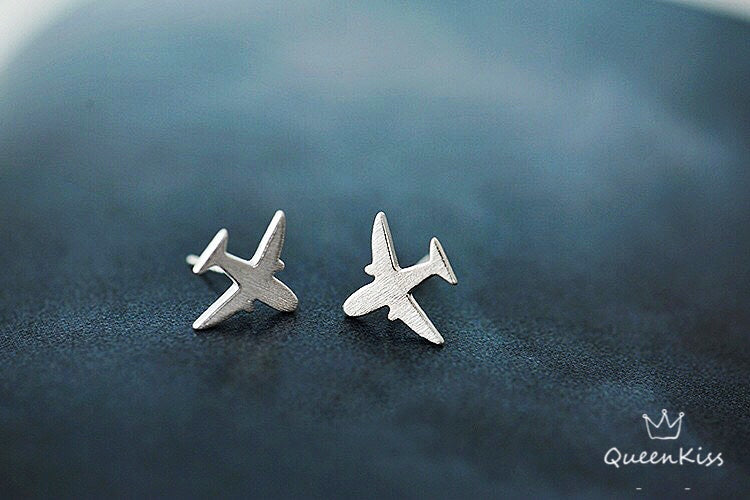 Sterling Silver 925 Stud Earrings Cute Airplane Plane Stud Earrings Modern Studs Minimal Stud Earrings Gift for her