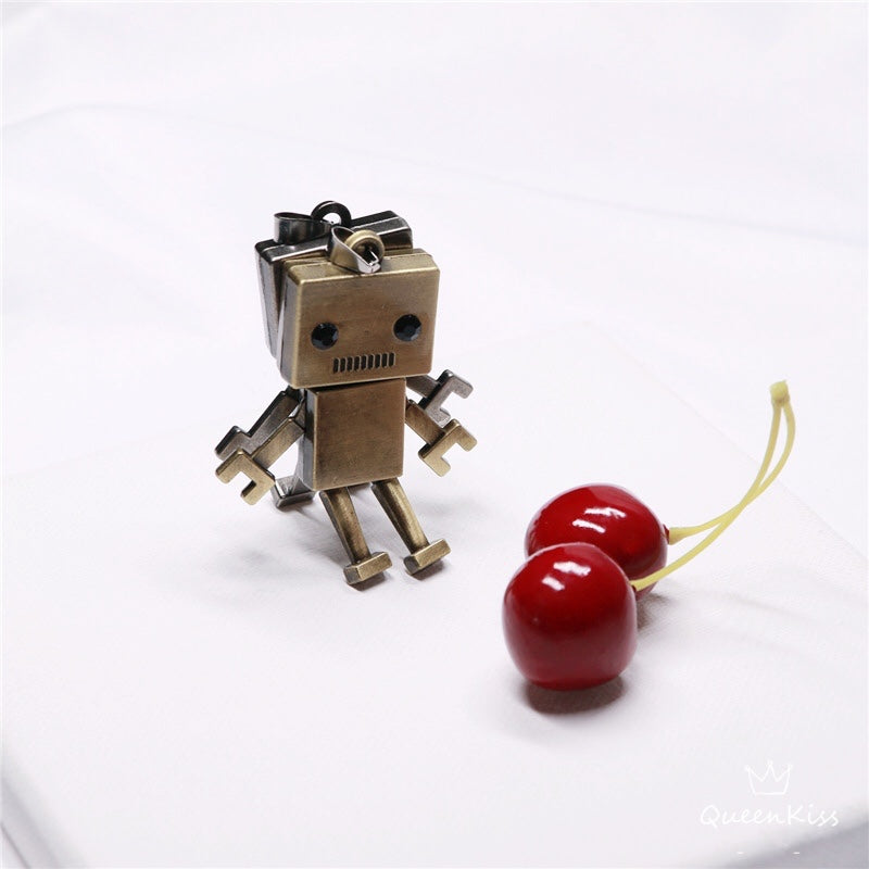 Funky Punk Stainless Steel Cool Cute Adorable Robot Silver and Gold Necklace -- Lonely Planet!!