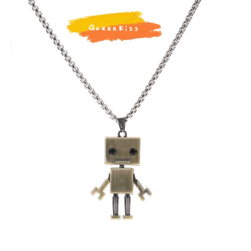 Funky Punk Stainless Steel Cool Cute Adorable Robot Silver and Gold Necklace -- Lonely Planet!!