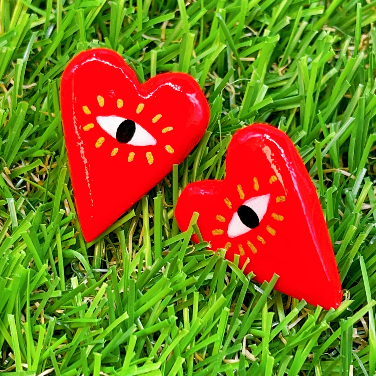 Handmade Cute Love Red Heart And Eyes Clay Earrings