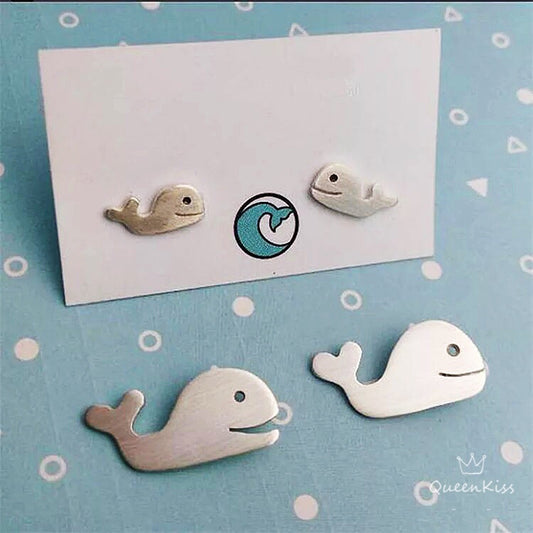 Sterling Silver 925 Stud Earrings Cute Couple Whale Stud Earrings Modern Studs Minimal Stud Earrings Gift for her