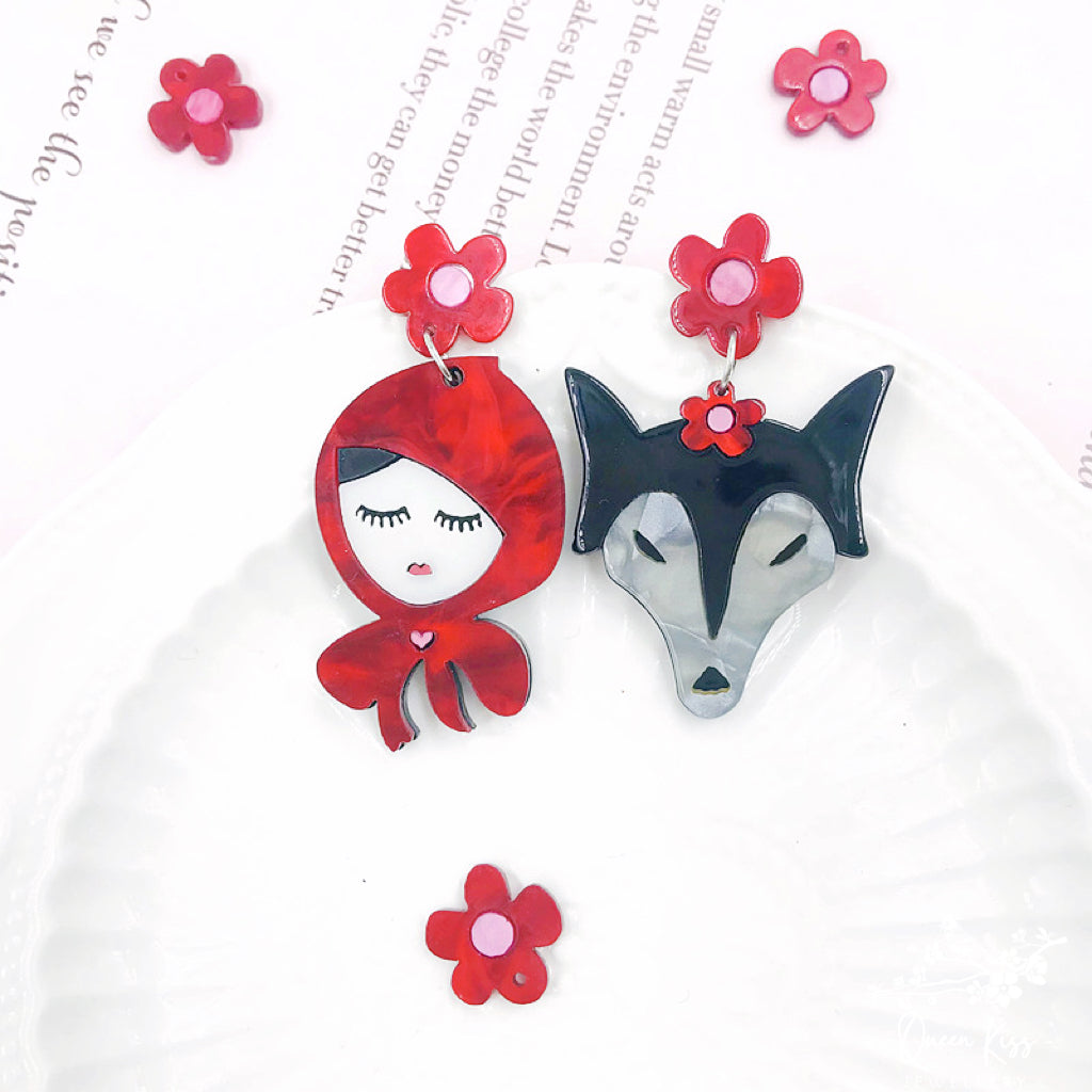 Cute Adorable Light Trendy Red Riding Hood and the Wolf Earrings - Don&#39;t open the door!!