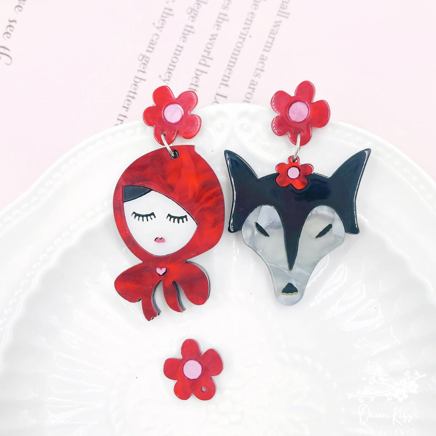 Cute Adorable Light Trendy Red Riding Hood and the Wolf Earrings - Don&#39;t open the door!!