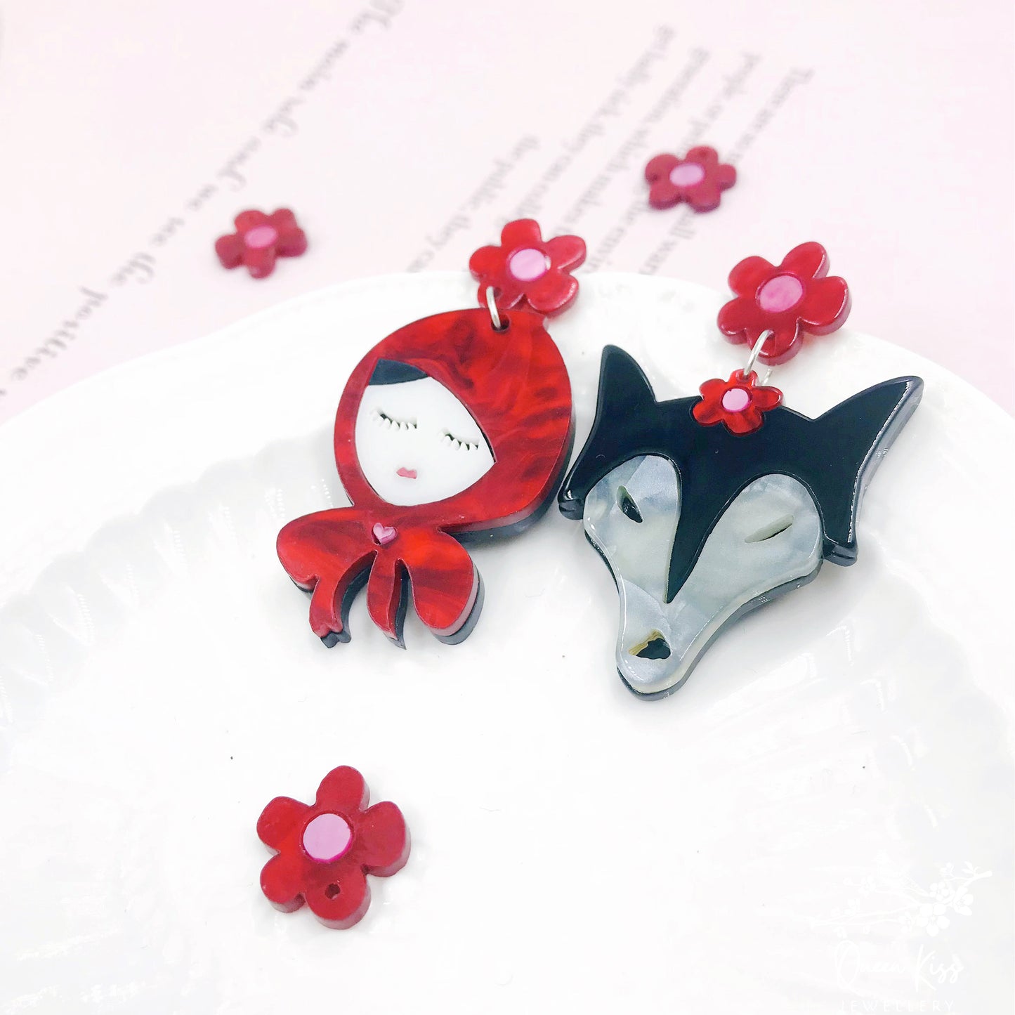 Cute Adorable Light Trendy Red Riding Hood and the Wolf Earrings - Don&#39;t open the door!!