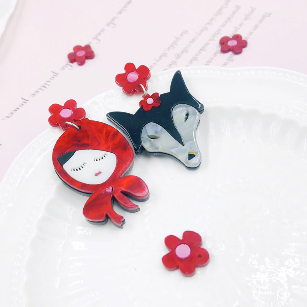 Cute Adorable Light Trendy Red Riding Hood and the Wolf Earrings - Don&#39;t open the door!!