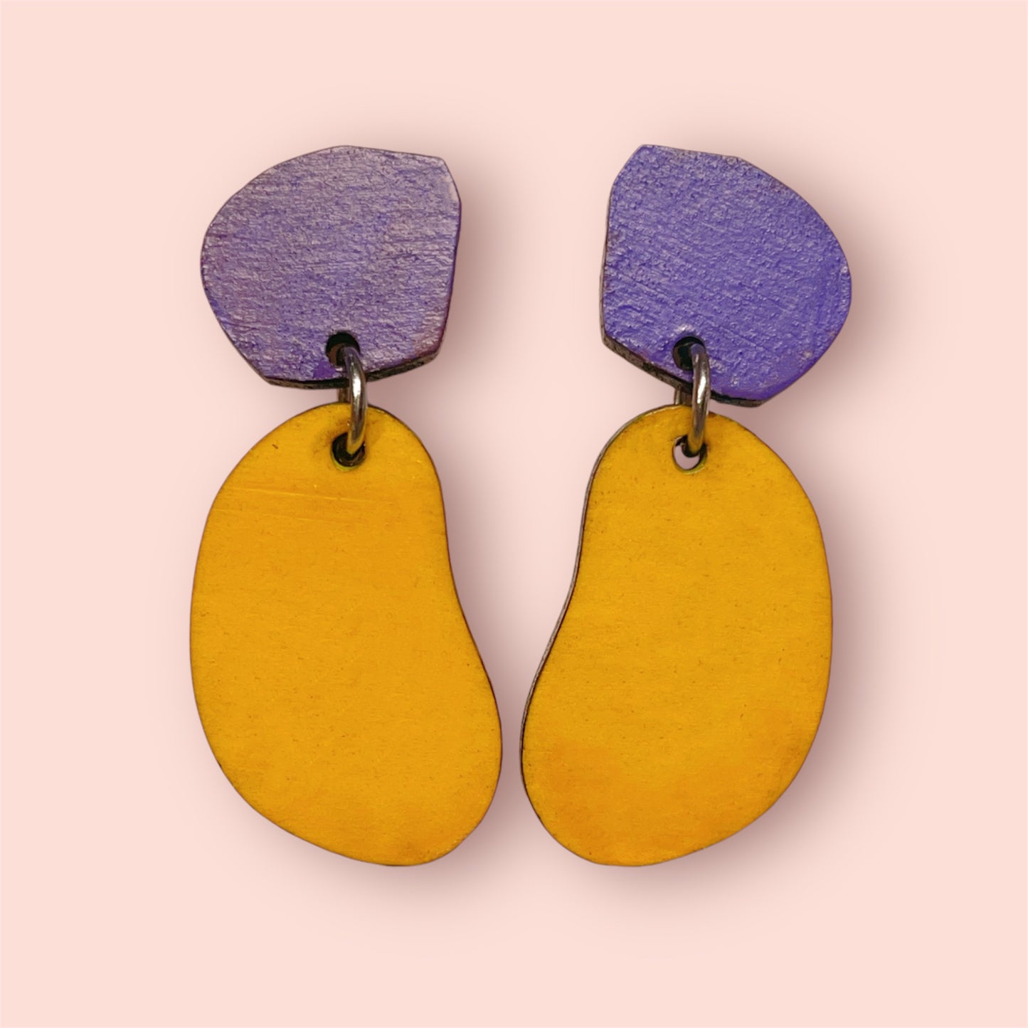 Boho Earrings Matt Finishing Mango Shape Purple and Yellow Earrings