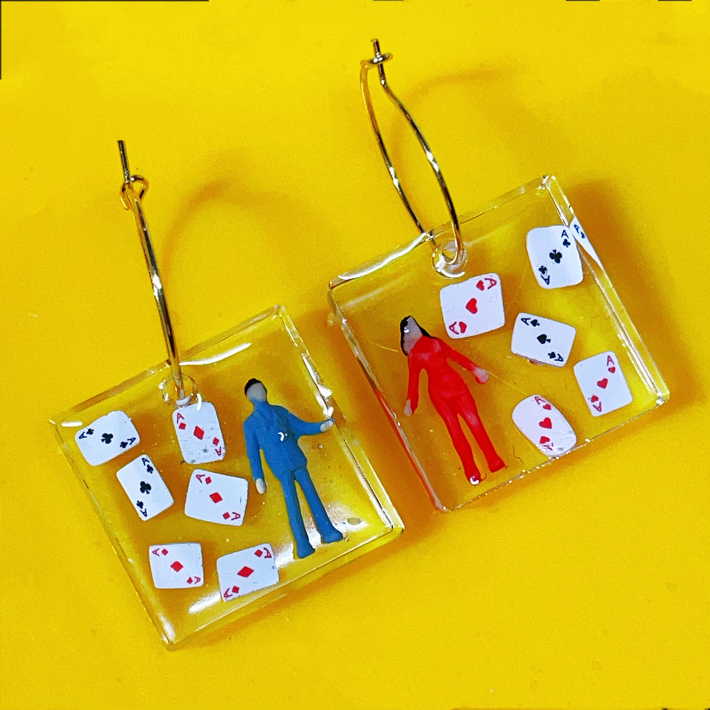 Quirky Playful Poker Couple Blue and Red Earrings - Mr. and Mrs.