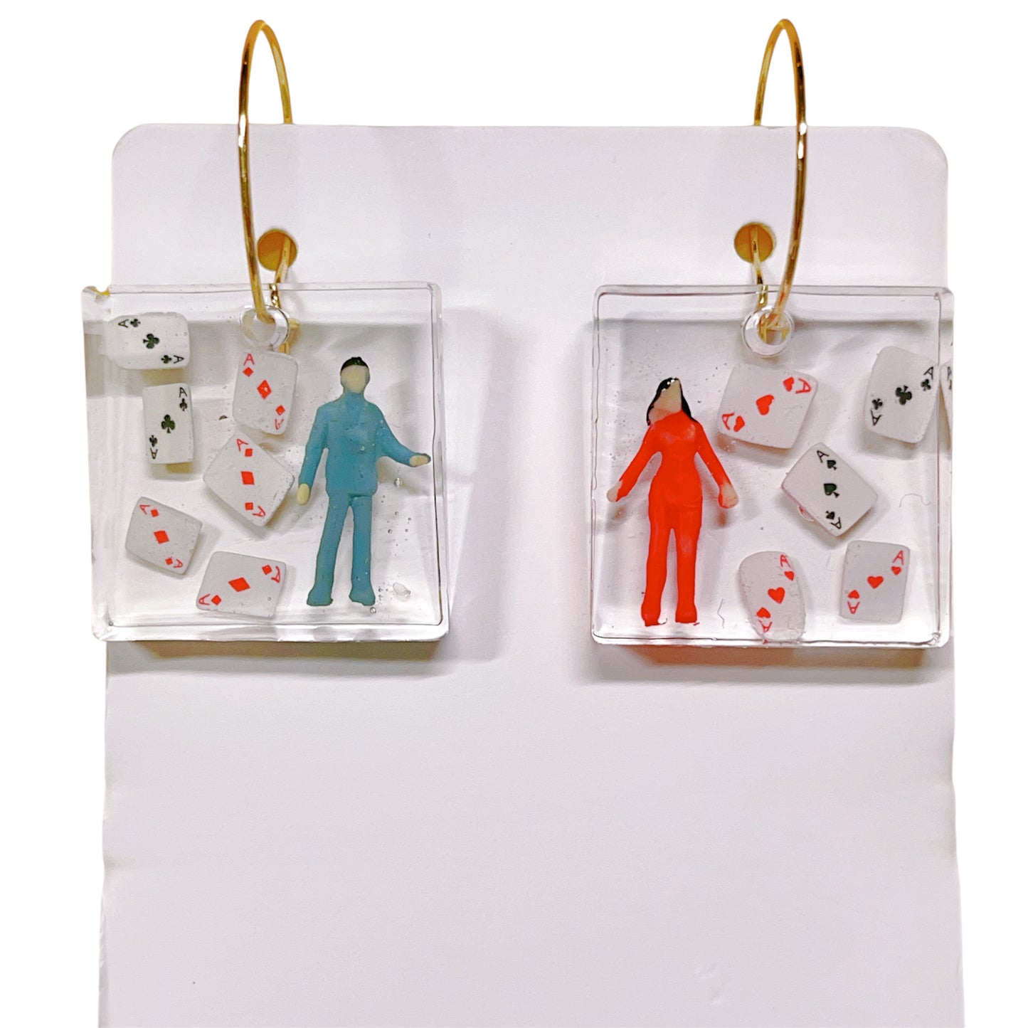 Quirky Playful Poker Couple Blue and Red Earrings - Mr. and Mrs.