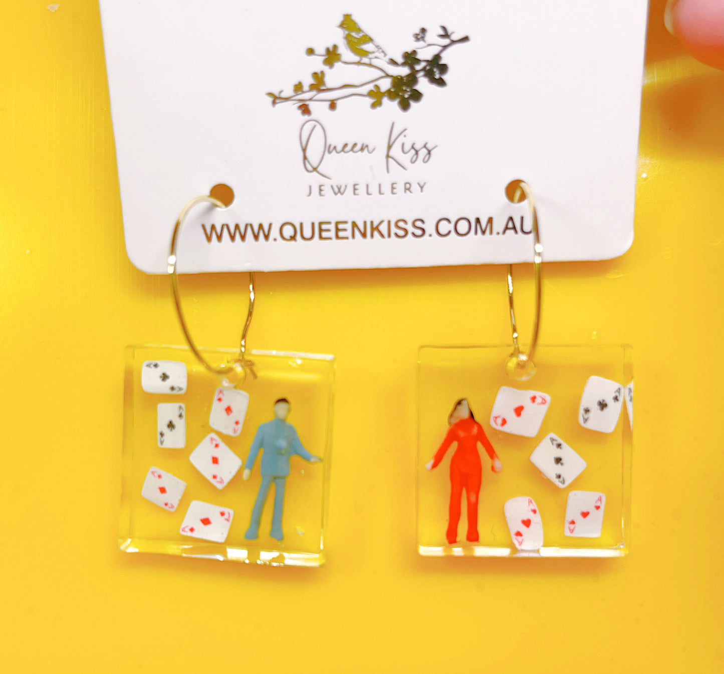 Quirky Playful Poker Couple Blue and Red Earrings - Mr. and Mrs.