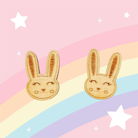 Cute Bunny Rabbit Wood Stud Earrings