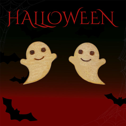 Cute Halloween Little Ghost Wood Stud Earrings