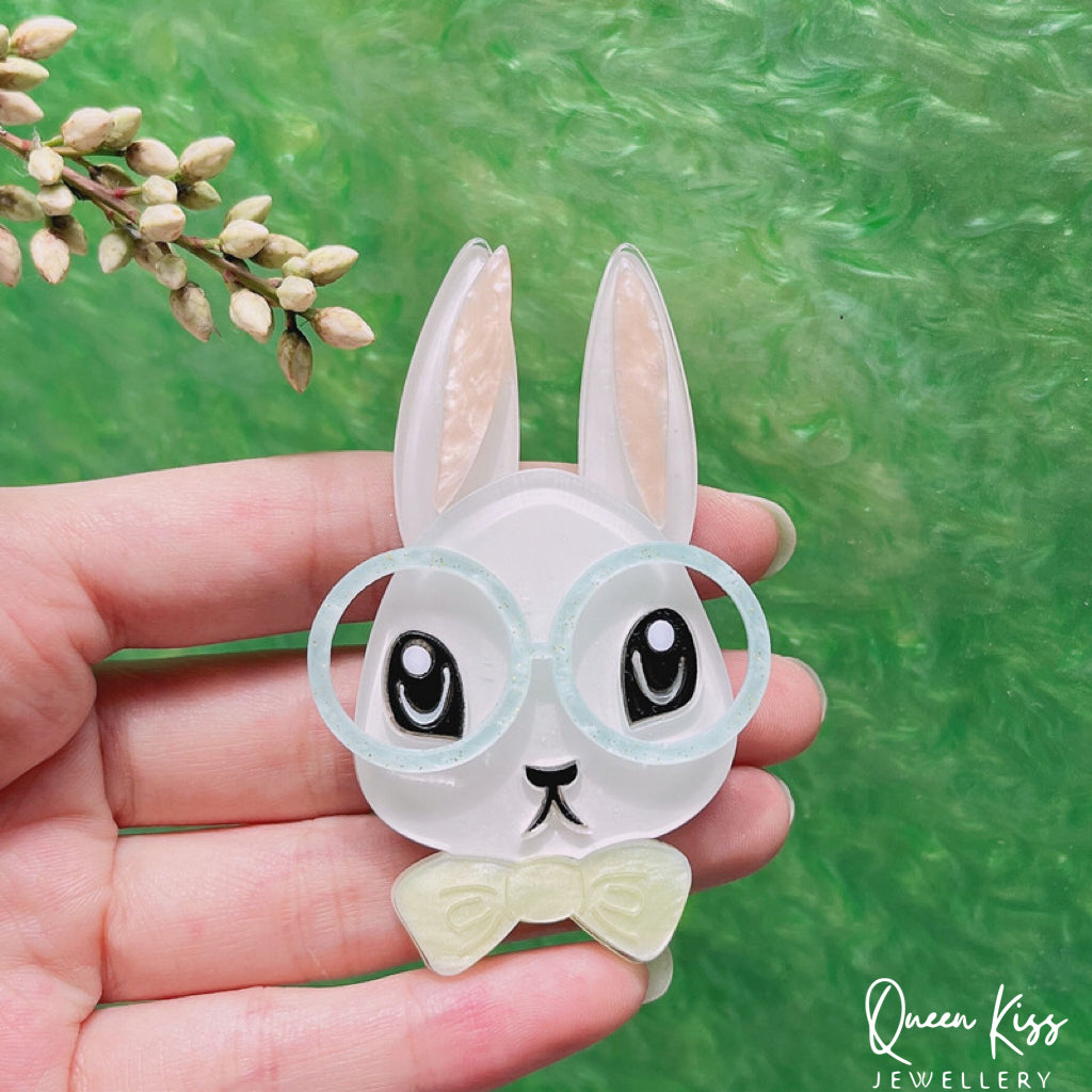 Cute Adorable Good Quality Acrylic Bunny Rabbit Brooches Artist Gift for Her, Mother, Kid, Sister, Good Friends