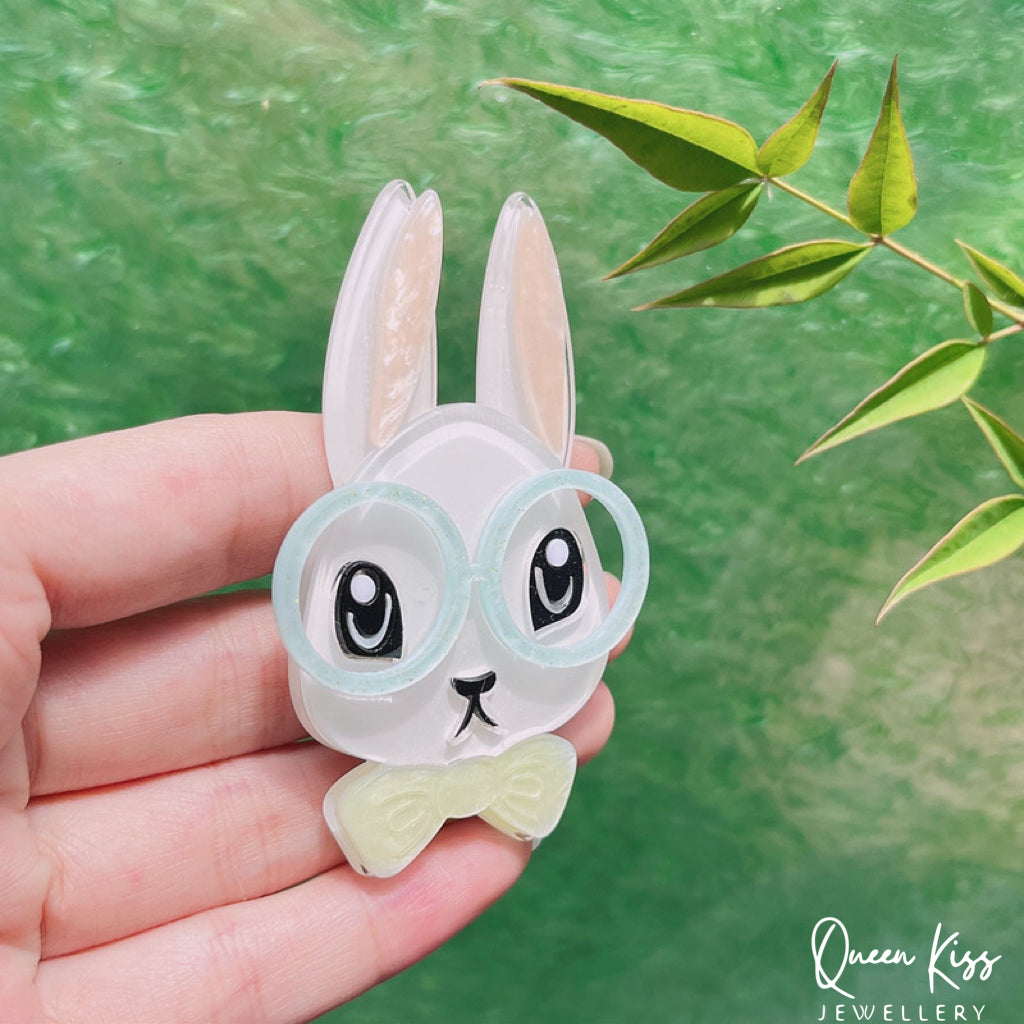 Cute Adorable Good Quality Acrylic Bunny Rabbit Brooches Artist Gift for Her, Mother, Kid, Sister, Good Friends