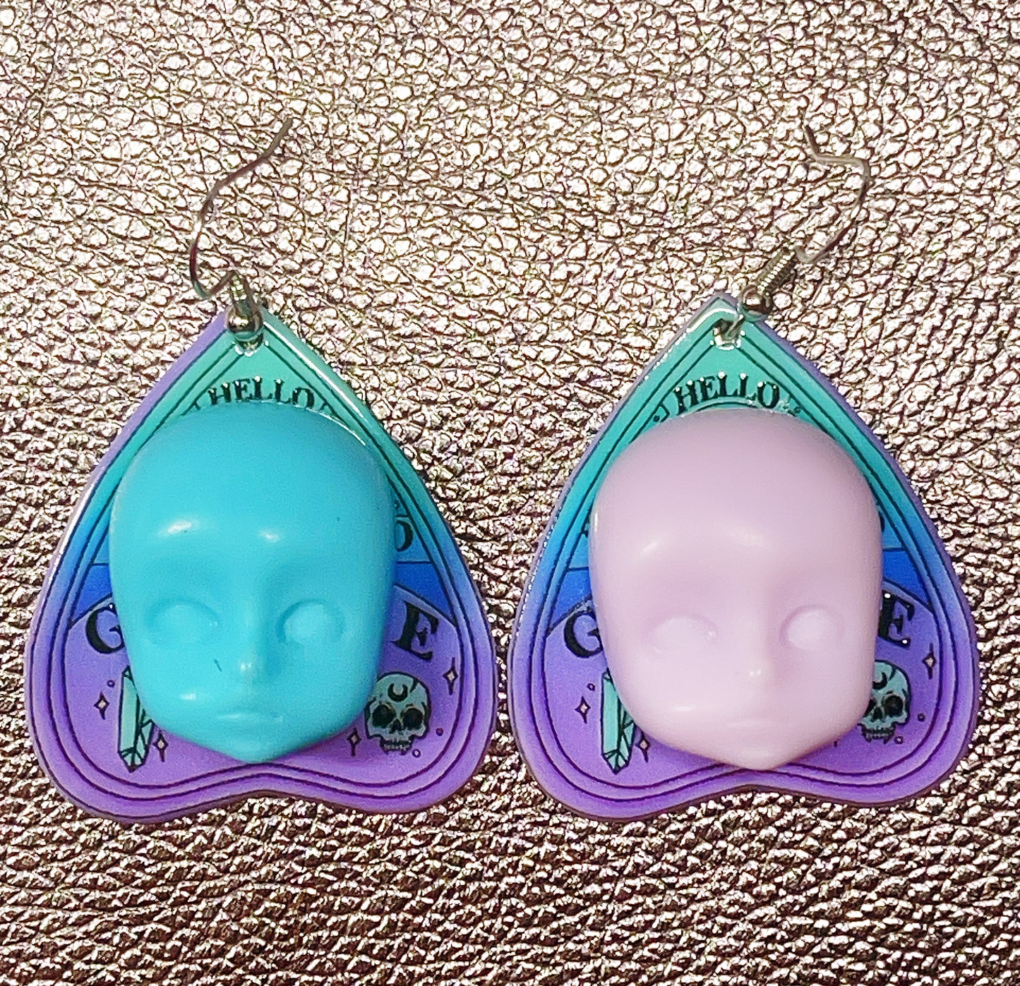 Quirky Dull Blue and Pink Little Baby Doll Head Face Earrings -- Love Me Till The End!!