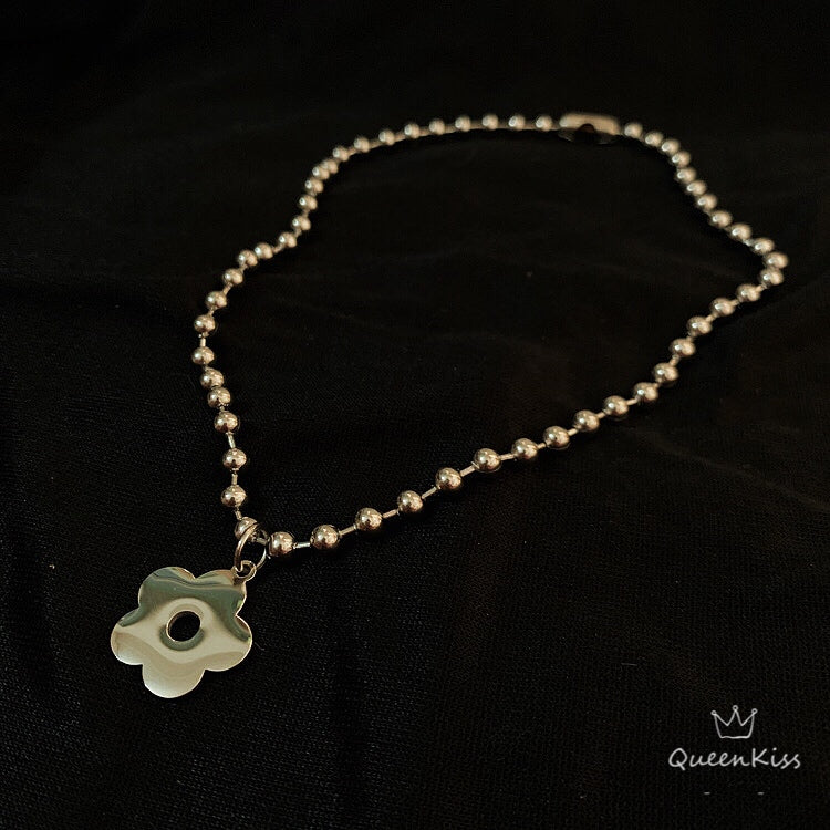 Funky Punk Stainless Steel Cool Cute Adorable Flower Long and Short Silver Necklace -- Flower me!!