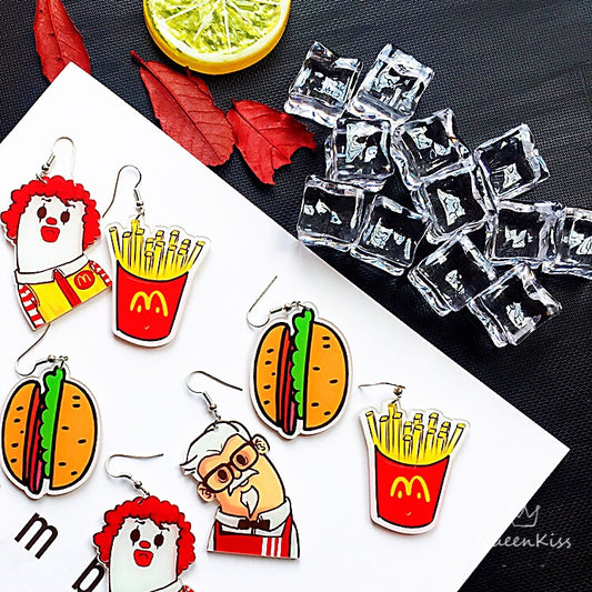 Funny Quirky MacDonald Kenturkey Burger Chip Light Earrings - We are big family!!