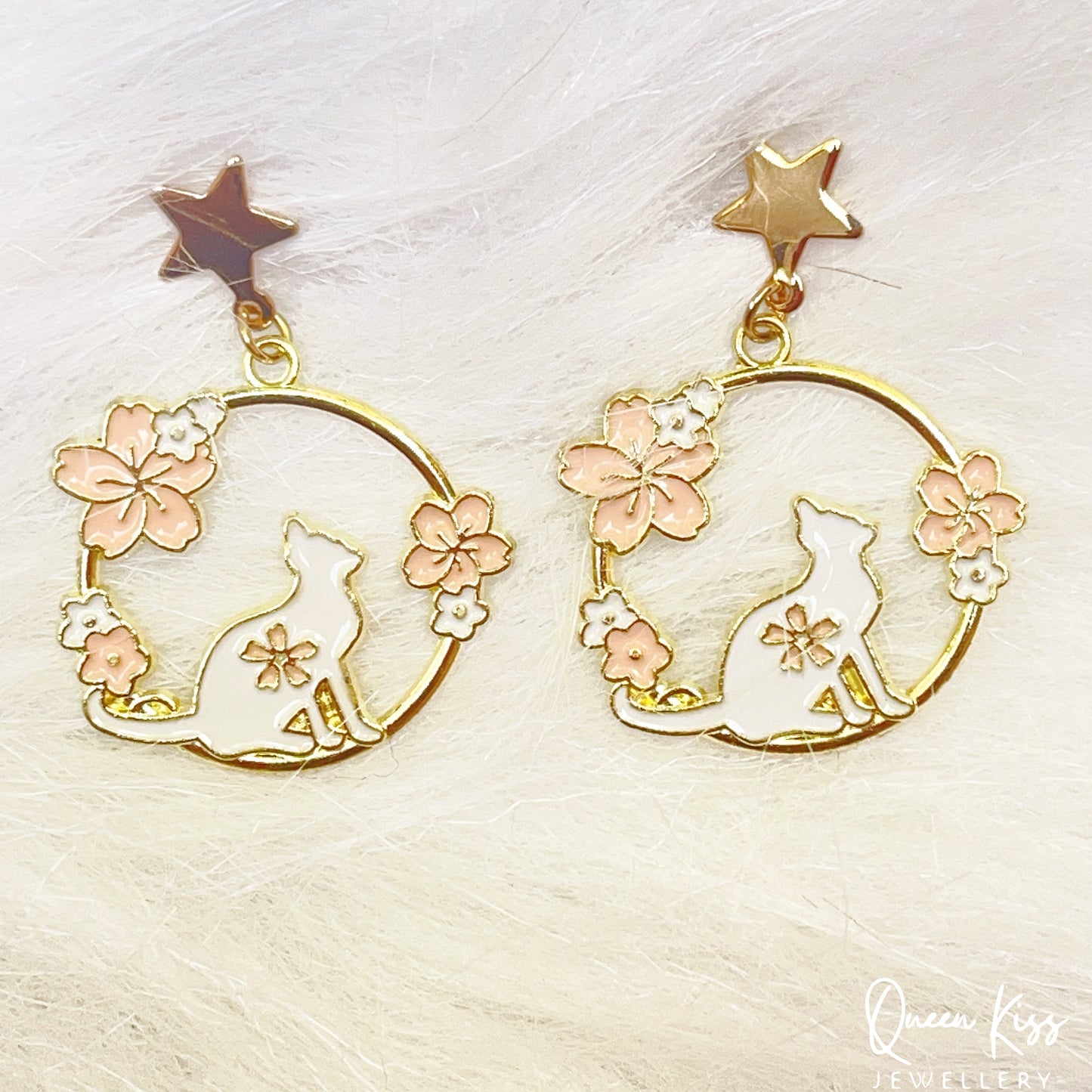 Super Cute Kitty Cat and Flower Earrings -- Meow World!!