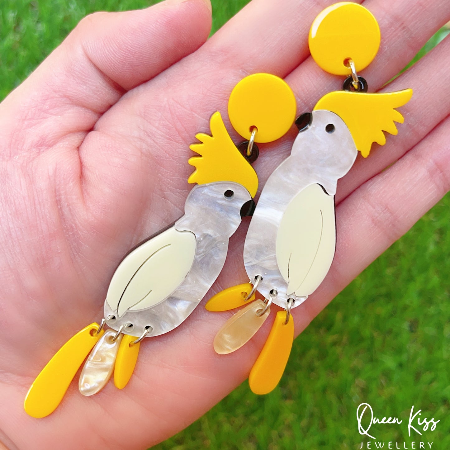 Cute Parrot Yellow and White Forest Style Earrings - Wild Life!!