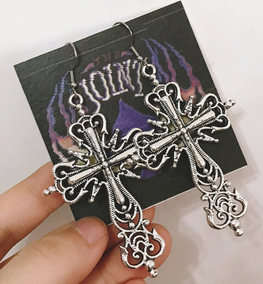 Sale!!! Mysterious Cross Silver Earrings -- Dark Angel!!