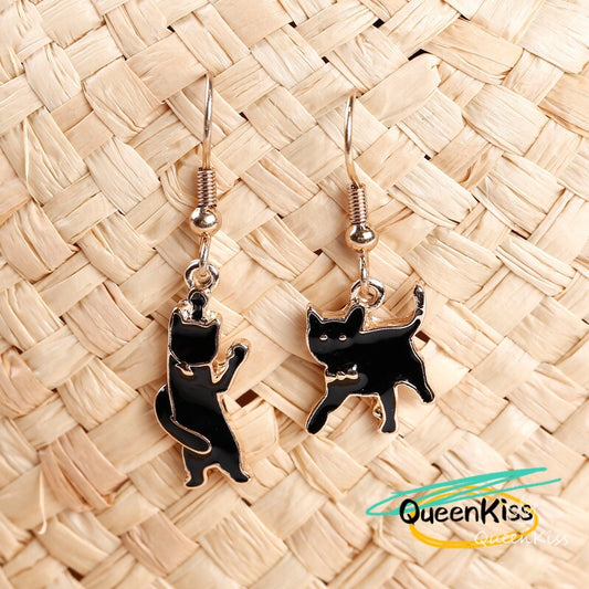 Enamel Cute Lovely Black Cat Kitty Earrings -- Good Mate!!