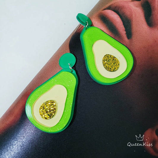 Cute Light Trendy Green Gold Avocado Party Earrings - Fruits Kingdom!!