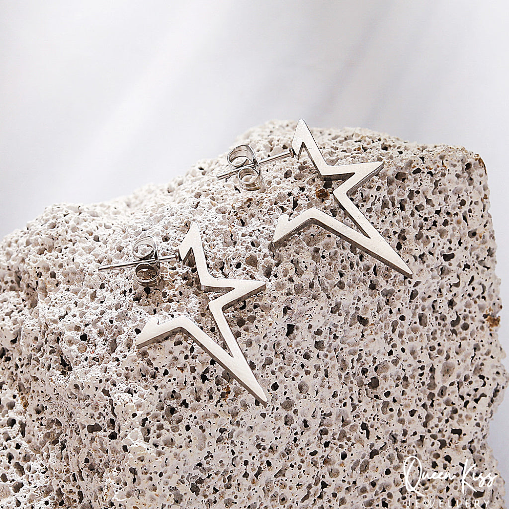 Handmade Cool Star Pair of Earrings Silver Black Gold coloured stainless steel minimal studs For Man Woman Him Her- You are The Star!!!