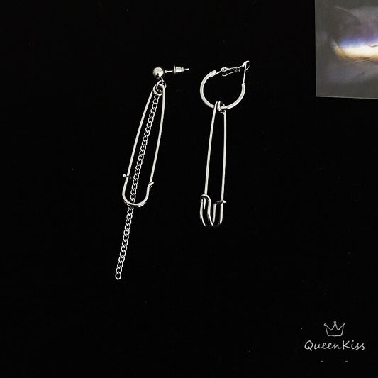 Safety Pin and Chain Silver Earrings --  Be Cool!!